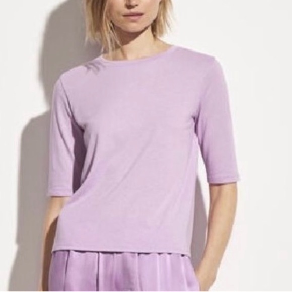 Vince Crew Neck Elbow Length Sleeve T-Shirt Lilac Purple Size XS NWOT - Picture 1 of 10
